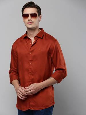 men's long sleeves solid rust shirt 1