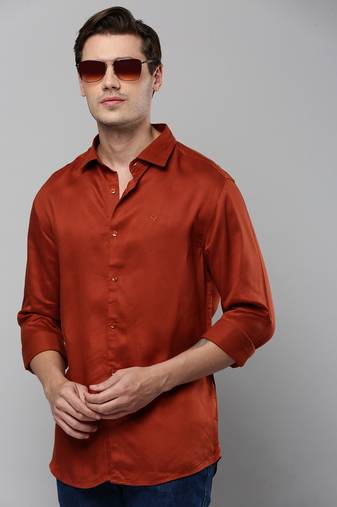 men's long sleeves solid rust shirt