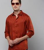 men's long sleeves solid rust shirt