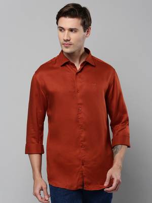 men's long sleeves solid rust shirt 2