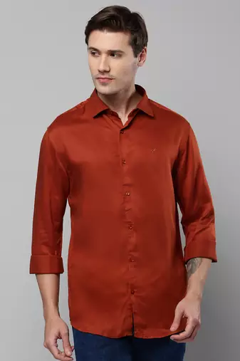 men's long sleeves solid rust shirt