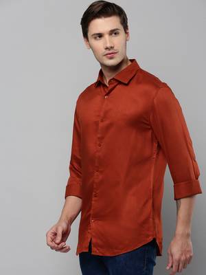 men's long sleeves solid rust shirt 3