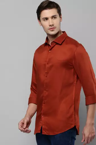 men's long sleeves solid rust shirt
