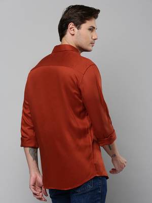 men's long sleeves solid rust shirt 4