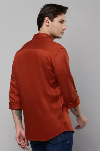 men's long sleeves solid rust shirt