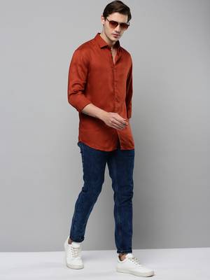 men's long sleeves solid rust shirt 5