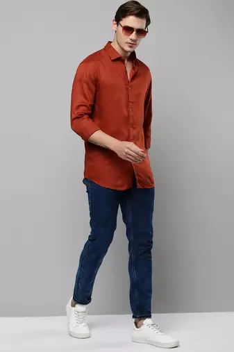 men's long sleeves solid rust shirt