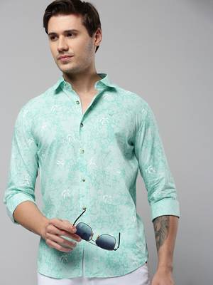 men's long sleeves abstract green shirt 1