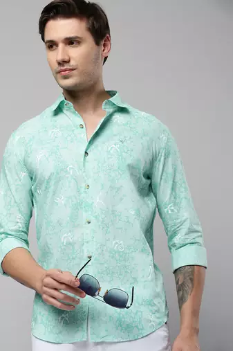 men's long sleeves abstract green shirt
