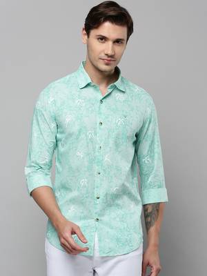 men's long sleeves abstract green shirt 2