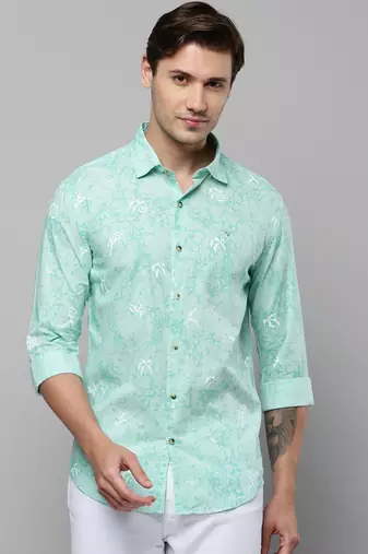 men's long sleeves abstract green shirt