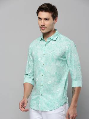 men's long sleeves abstract green shirt 3