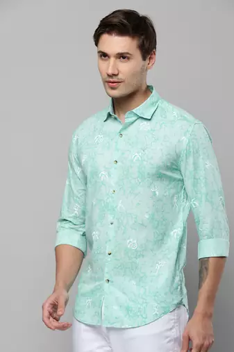men's long sleeves abstract green shirt