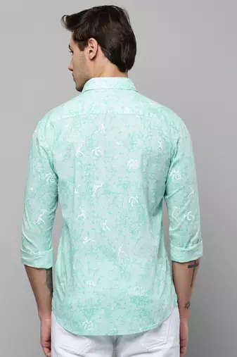 men's long sleeves abstract green shirt