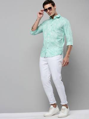 men's long sleeves abstract green shirt 5