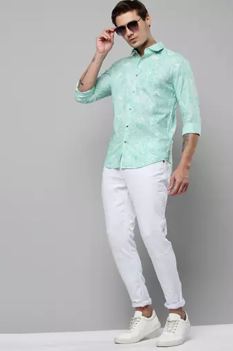 men's long sleeves abstract green shirt