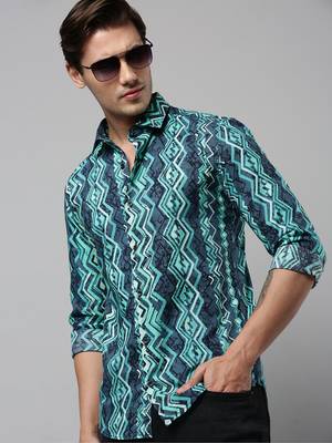 Showoff men's long sleeves geometric green shirt 1