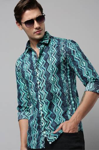 Showoff men's long sleeves geometric green shirt