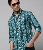 Showoff men's long sleeves geometric green shirt