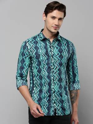Showoff men's long sleeves geometric green shirt 2