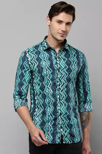 Showoff men's long sleeves geometric green shirt
