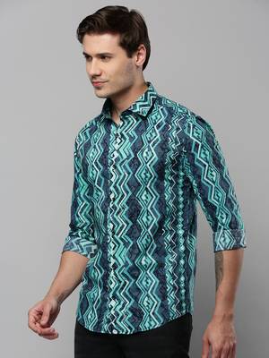 Showoff men's long sleeves geometric green shirt 3