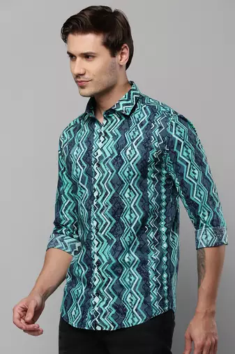 Showoff men's long sleeves geometric green shirt
