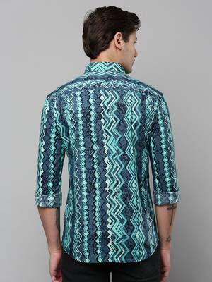 Showoff men's long sleeves geometric green shirt 4