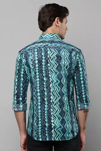 Showoff men's long sleeves geometric green shirt