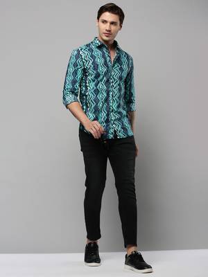 Showoff men's long sleeves geometric green shirt 5