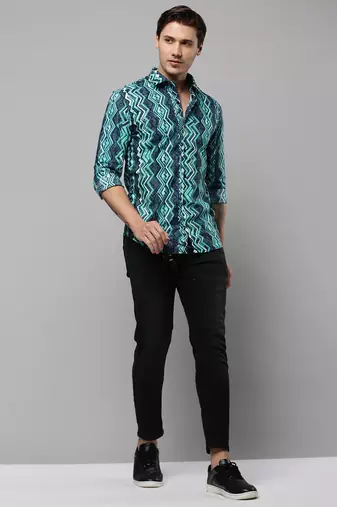 Showoff men's long sleeves geometric green shirt