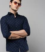 Showoff men's long sleeves geometric navy blue shirt