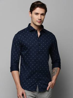 Showoff men's long sleeves geometric navy blue shirt 2