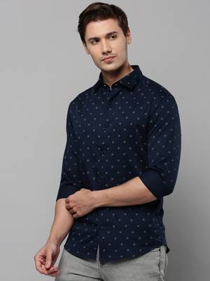 Showoff men's long sleeves geometric navy blue shirt 3