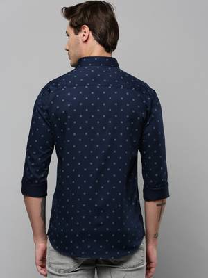 Showoff men's long sleeves geometric navy blue shirt 4