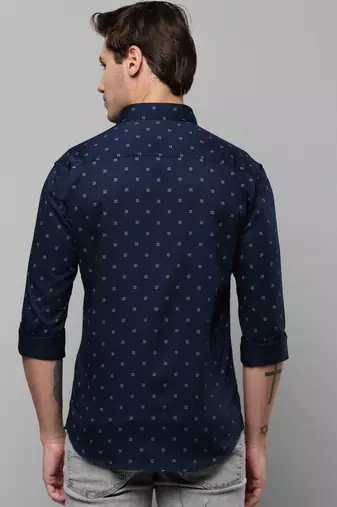 Showoff men's long sleeves geometric navy blue shirt