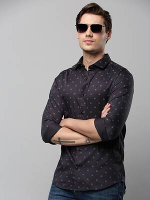 men's long sleeves geometric black shirt 1