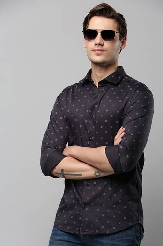 men's long sleeves geometric black shirt