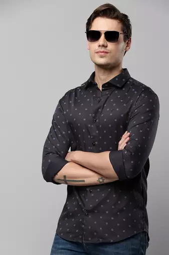 men's long sleeves geometric black shirt