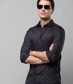 men's long sleeves geometric black shirt