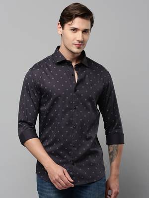 men's long sleeves geometric black shirt 2