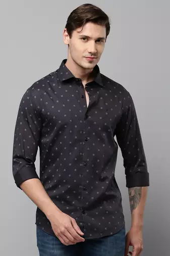 men's long sleeves geometric black shirt