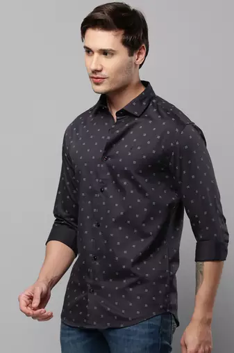 men's long sleeves geometric black shirt