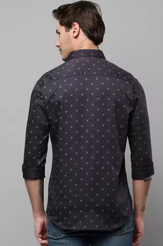 men's long sleeves geometric black shirt