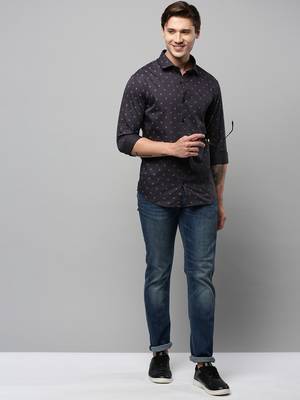 men's long sleeves geometric black shirt 5