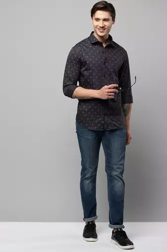 men's long sleeves geometric black shirt