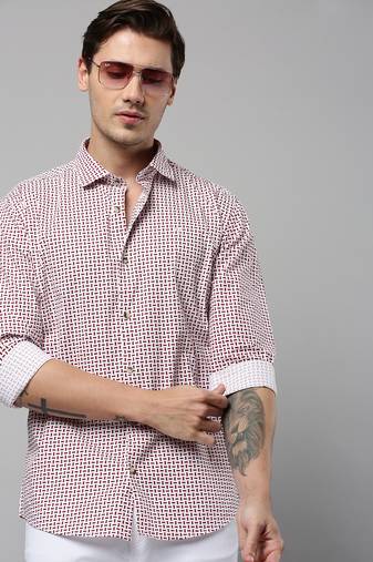 men's long sleeves geometric white shirt