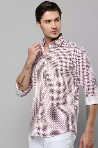 men's long sleeves geometric white shirt