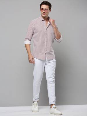 men's long sleeves geometric white shirt 5