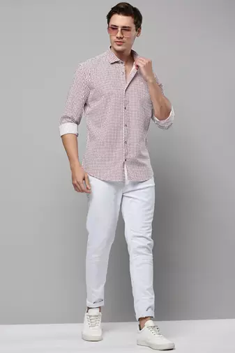 men's long sleeves geometric white shirt